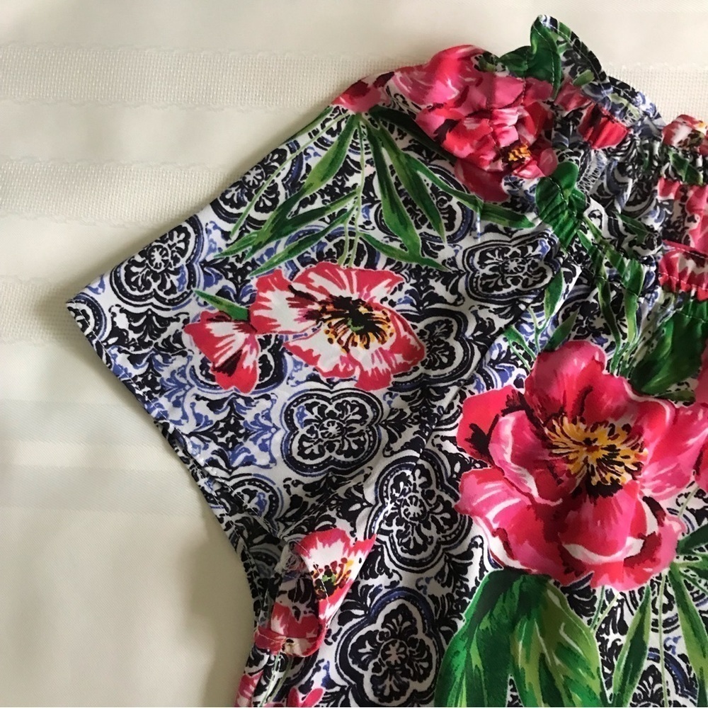 Talbots Floral Tile On/Off Shoulder Short Sleeve Resort Blouse Top NWOT S - Picture 9 of 12